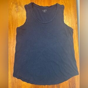 LOFT Outlet Size S Navy Blue Sleeveless Cotton Slub T-Shirt Tee Curved Hem